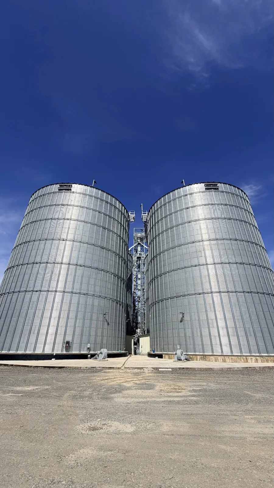 Dos silos de almacenamiento de granos de Silos del Caribe